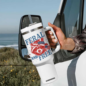 Funny Feral and Free Raccoon Tumbler With Handle Patriotic Bandana Animal 4th of July US Flag TS02 Print Your Wear