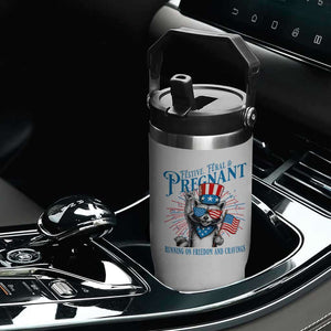 Funny Festive Feral and Pregnant Flip Straw Tumbler Running On Freedom And Cravings 4th of July Maternity Raccoon TS11 Print Your Wear