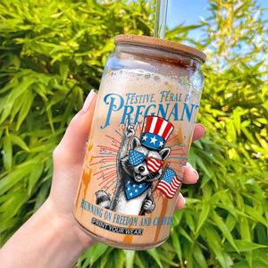 Funny Festive Feral and Pregnant Glass Can Running On Freedom And Cravings 4th of July Maternity Raccoon TS11 Print Your Wear