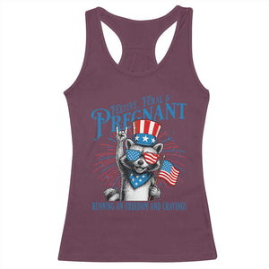 Funny Festive Feral and Pregnant Racerback Tank Top Running On Freedom And Cravings 4th of July Maternity Raccoon TS11 Maroon Print Your Wear
