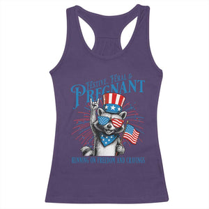 Funny Festive Feral and Pregnant Racerback Tank Top Running On Freedom And Cravings 4th of July Maternity Raccoon TS11 Purple Print Your Wear