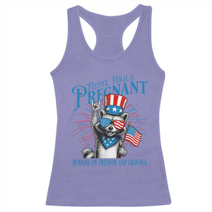 Funny Festive Feral and Pregnant Racerback Tank Top Running On Freedom And Cravings 4th of July Maternity Raccoon TS11 Violet Print Your Wear