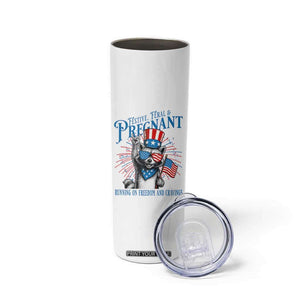 Funny Festive Feral and Pregnant Skinny Tumbler Running On Freedom And Cravings 4th of July Maternity Raccoon TS11 Print Your Wear