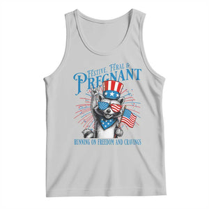 Funny Festive Feral and Pregnant Tank Top Running On Freedom And Cravings 4th of July Maternity Raccoon TS11 Ash Print Your Wear