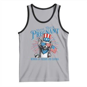 Funny Festive Feral and Pregnant Tank Top Running On Freedom And Cravings 4th of July Maternity Raccoon TS11 Athletic Heather Black Print Your Wear