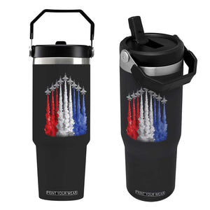 Funny Fighter Jet Airplane American Flag 4th Of July Flip Straw Tumbler TS11 One Size: 30 oz Black Print Your Wear
