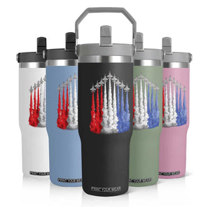 Funny Fighter Jet Airplane American Flag 4th Of July Flip Straw Tumbler TS11 Print Your Wear