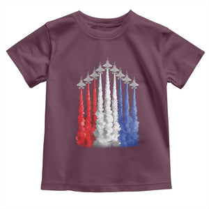 Funny Fighter Jet Airplane American Flag 4th Of July Toddler T Shirt TS11 Maroon Print Your Wear