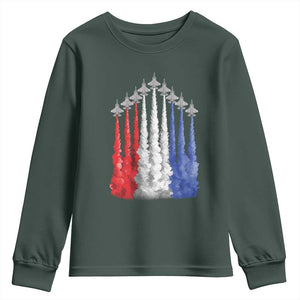 Funny Fighter Jet Airplane American Flag 4th Of July Youth Sweatshirt TS11 Dark Forest Green Print Your Wear