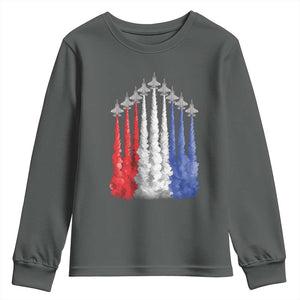 Funny Fighter Jet Airplane American Flag 4th Of July Youth Sweatshirt TS11 Dark Heather Print Your Wear