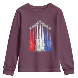 Funny Fighter Jet Airplane American Flag 4th Of July Youth Sweatshirt TS11 Maroon Print Your Wear