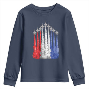 Funny Fighter Jet Airplane American Flag 4th Of July Youth Sweatshirt TS11 Navy Print Your Wear