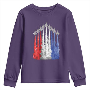 Funny Fighter Jet Airplane American Flag 4th Of July Youth Sweatshirt TS11 Purple Print Your Wear