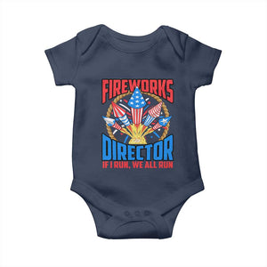 Funny Fireworks Director Baby Onesie If I Run We All Run 4th Of July Rocket American Flag TS11 Navy Print Your Wear