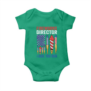 Funny Fireworks Director I Run You Run Baby Onesie 4th Of July American Flag TS11 Irish Green Print Your Wear
