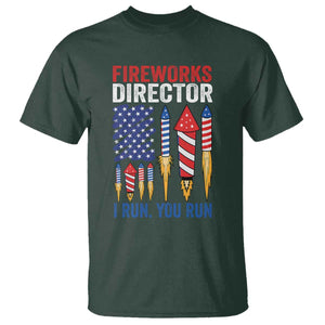 Funny Fireworks Director I Run You Run T Shirt 4th Of July American Flag TS11 Dark Forest Green Print Your Wear