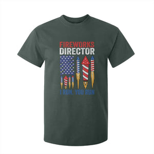 Funny Fireworks Director I Run You Run T Shirt For Kid 4th Of July American Flag TS11 Dark Forest Green Print Your Wear