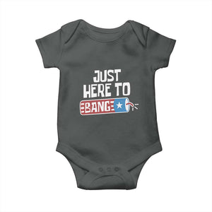 Funny Fireworks Just Here To Bang Baby Onesie American Flag Firecracker TS11 Dark Heather Print Your Wear