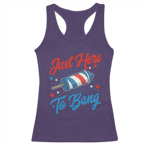 Funny Fireworks Just Here To Bang Racerback Tank Top American Flag Firecracker Rocket TS11 Purple Print Your Wear