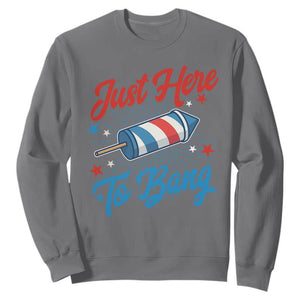 Funny Fireworks Just Here To Bang Sweatshirt American Flag Firecracker Rocket TS11 Charcoal Print Your Wear