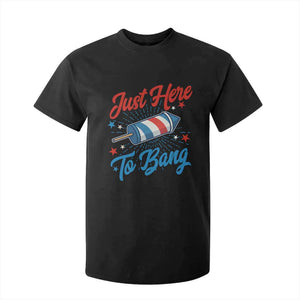 Funny Fireworks Just Here To Bang T Shirt For Kid American Flag Firecracker Rocket TS11 Black Print Your Wear