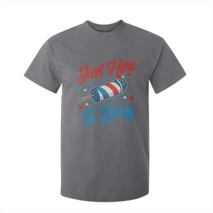 Funny Fireworks Just Here To Bang T Shirt For Kid American Flag Firecracker Rocket TS11 Charcoal Print Your Wear