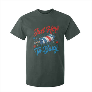 Funny Fireworks Just Here To Bang T Shirt For Kid American Flag Firecracker Rocket TS11 Dark Forest Green Print Your Wear