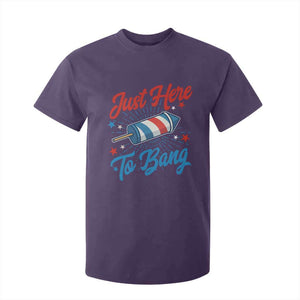 Funny Fireworks Just Here To Bang T Shirt For Kid American Flag Firecracker Rocket TS11 Purple Print Your Wear