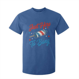 Funny Fireworks Just Here To Bang T Shirt For Kid American Flag Firecracker Rocket TS11 Royal Blue Print Your Wear