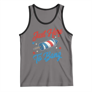 Funny Fireworks Just Here To Bang Tank Top American Flag Firecracker Rocket TS11 Deep Heather Black Print Your Wear