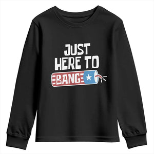 Funny Fireworks Just Here To Bang Youth Sweatshirt American Flag Firecracker TS11 Black Print Your Wear