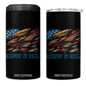 Funny Fisherman Keepin It Reel 4 in 1 Can Cooler Tumbler Fishing Lure American Flag Bass Fishing TS11 One Size: 16 oz Black Print Your Wear