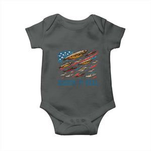 Funny Fisherman Keepin It Reel Baby Onesie Fishing Lure American Flag Bass Fishing TS11 Dark Heather Print Your Wear