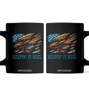 Funny Fisherman Keepin It Reel Coffee Mug Fishing Lure American Flag Bass Fishing TS11 Black Print Your Wear