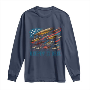 Funny Fisherman Keepin It Reel Long Sleeve Shirt Fishing Lure American Flag Bass Fishing TS11 Navy Print Your Wear