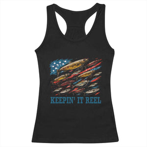 Funny Fisherman Keepin It Reel Racerback Tank Top Fishing Lure American Flag Bass Fishing TS11 Black Print Your Wear