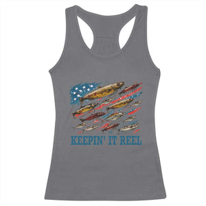 Funny Fisherman Keepin It Reel Racerback Tank Top Fishing Lure American Flag Bass Fishing TS11 Charcoal Print Your Wear