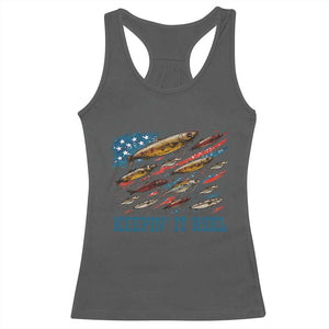 Funny Fisherman Keepin It Reel Racerback Tank Top Fishing Lure American Flag Bass Fishing TS11 Dark Heather Print Your Wear