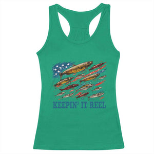 Funny Fisherman Keepin It Reel Racerback Tank Top Fishing Lure American Flag Bass Fishing TS11 Irish Green Print Your Wear