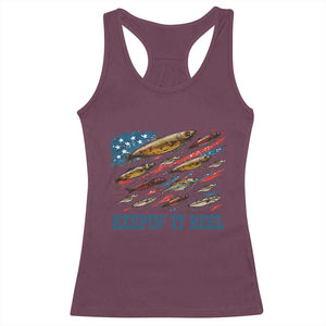 Funny Fisherman Keepin It Reel Racerback Tank Top Fishing Lure American Flag Bass Fishing TS11 Maroon Print Your Wear
