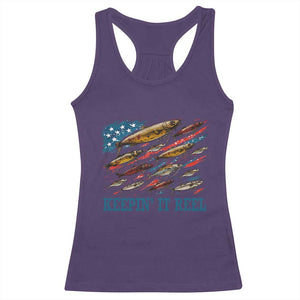 Funny Fisherman Keepin It Reel Racerback Tank Top Fishing Lure American Flag Bass Fishing TS11 Purple Print Your Wear