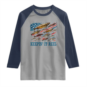 Funny Fisherman Keepin It Reel Raglan Shirt Fishing Lure American Flag Bass Fishing TS11 Sport Gray Navy Print Your Wear