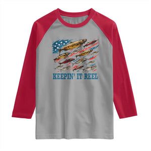 Funny Fisherman Keepin It Reel Raglan Shirt Fishing Lure American Flag Bass Fishing TS11 Sport Gray Red Print Your Wear