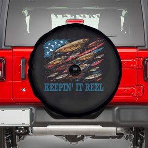 Funny Fisherman Keepin It Reel Spare Tire Cover Fishing Lure American Flag Bass Fishing TS11 Black Print Your Wear