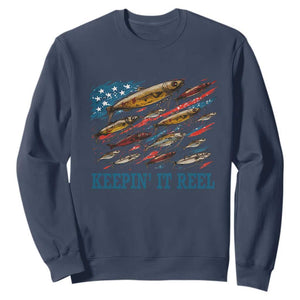 Funny Fisherman Keepin It Reel Sweatshirt Fishing Lure American Flag Bass Fishing TS11 Navy Print Your Wear
