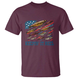 Funny Fisherman Keepin It Reel T Shirt Fishing Lure American Flag Bass Fishing TS11 Maroon Print Your Wear