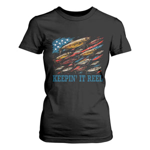 Funny Fisherman Keepin It Reel T Shirt For Women Fishing Lure American Flag Bass Fishing TS11 Black Print Your Wear