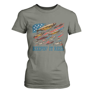 Funny Fisherman Keepin It Reel T Shirt For Women Fishing Lure American Flag Bass Fishing TS11 Military Green Print Your Wear