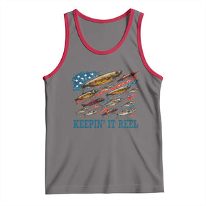 Funny Fisherman Keepin It Reel Tank Top Fishing Lure American Flag Bass Fishing TS11 Deep Heather Red Print Your Wear