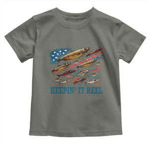 Funny Fisherman Keepin It Reel Toddler T Shirt Fishing Lure American Flag Bass Fishing TS11 Military Green Print Your Wear